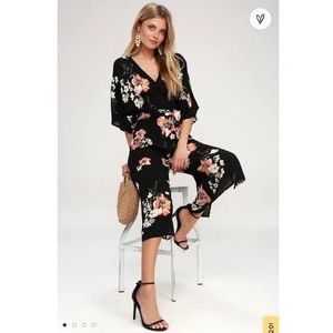 Lulus Staying Cool Black Floral Print Culotte Jumpsuit size XS - As is